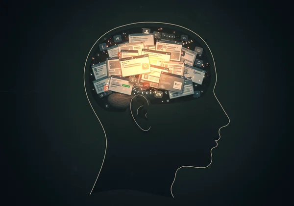 Abstract art showing a brain with too many tabs open.