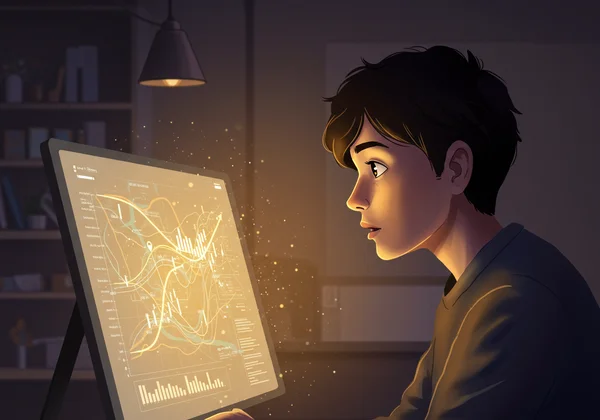 Person viewing data on a screen, gaining clarity