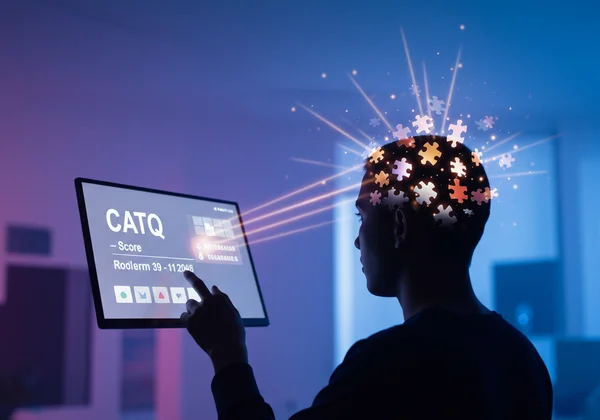 Person reflecting on test results, gaining self-understanding