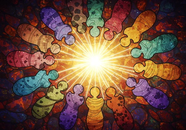 A diverse group of people sit in a circle, engaged in a supportive and understanding discussion.