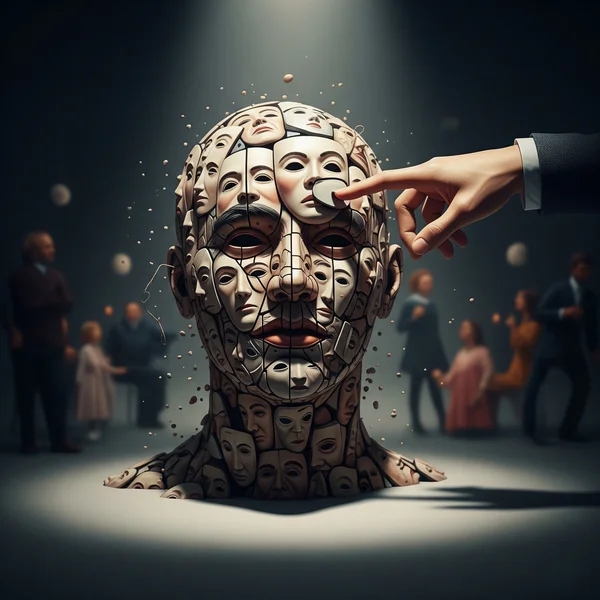 Conceptual art of social masking for autism camouflaging.