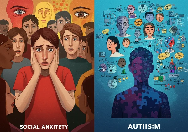 Dual image contrasting fear (social anxiety) and processing (autism)