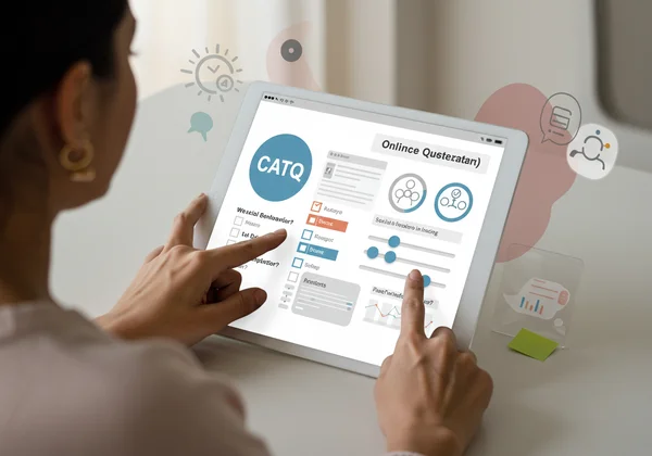 Person taking an online self-assessment for understanding